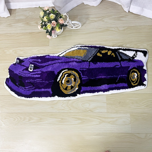 1pc, Sports Car Pattern Area Rug, Ultra Cool Racing Car Mat, Faux Cashmere, 1200gsm, 10mm Thick, Perfect Room Decor, Machine Washable, Non-Slip, Low Pile, Braided, Polyester Fiber 100%, Indoor Use, Entryway Carpet