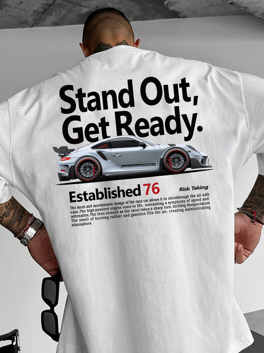 Cool Racing Car Men's Spring & Summer Fashion Print Comfortable Round Neck Casual Short Sleeved T-shirt